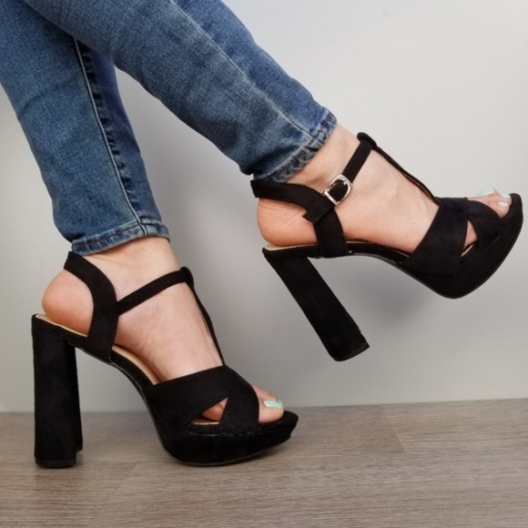 Shoes - Vegan Suede Open Toe Platform Heel Sandal-K